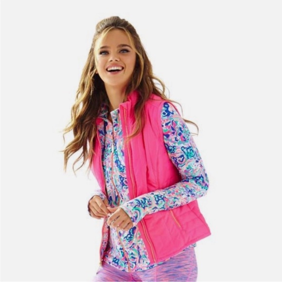 Lilly Pulitzer Skylar Flamingo Pink Puffer Vest Large - Picture 9 of 11